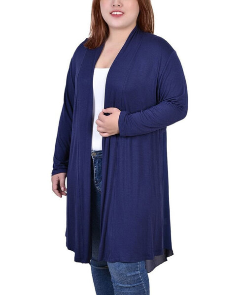 Plus Size Long Sleeve Knit Cardigan with Chiffon Back