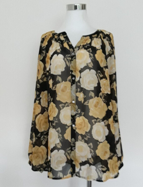 Блузка Charter Club с расклешённым вырезом, цветочный принт, черно-желтая, XL