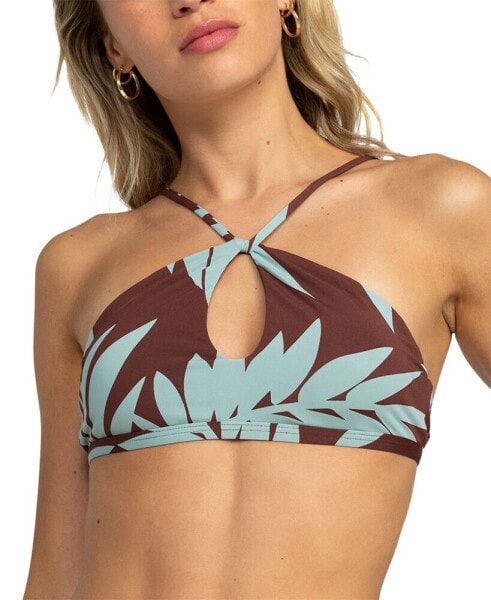 Juniors' Printed Palm Cruz Keyhole Bralette Bikini Top