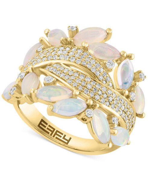 EFFY® Ethiopian Opal (1-3/4 ct. t.w.) &Diamond (5/8 ct. t.w.) Swirl Cluster Ring in 14k Gold