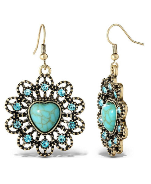 Women's Turquoise Stone Ornate Heart Earrings