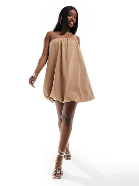 ASOS DESIGN ultimate bubble hem mini dress in camel