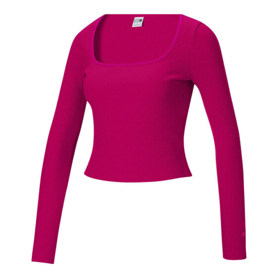 Puma Classic Square Neck Ribbed Long Sleeve Womens Pink Casual Tops 534167-14