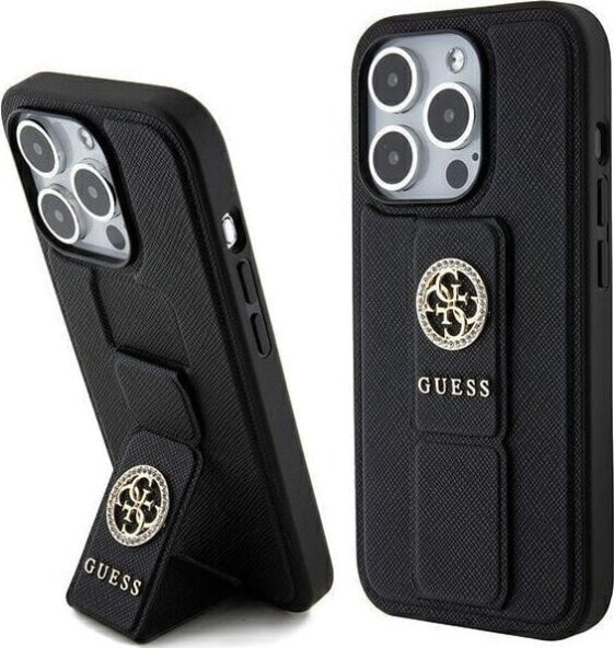 Guess Guess GUHCP15XPGSSADK iPhone 15 Pro Max 6.7" czarny/black hardcase Grip Stand 4G Saffiano Strass