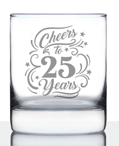 Cheers to 25 Years 25th Anniversary Gifts Whiskey Rocks Glass, 10 oz