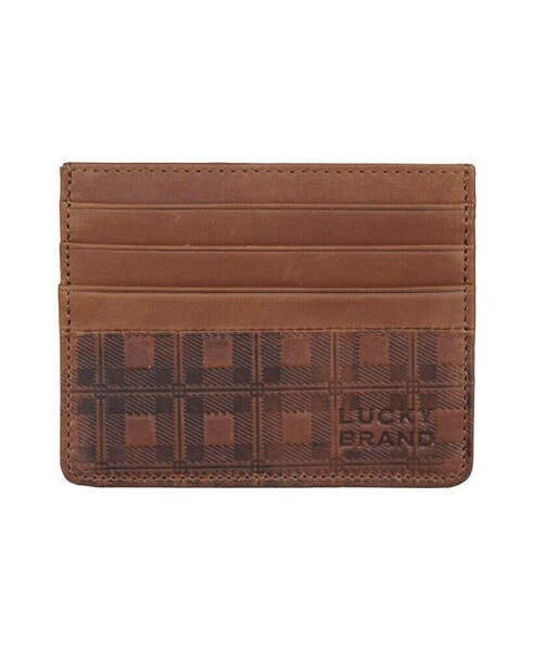 Кошелек Lucky Brand men's Plaid Embossed Leather Card Case