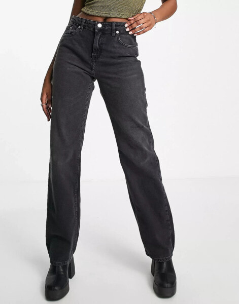 ONLY Dad wide straight leg jeans in washed black