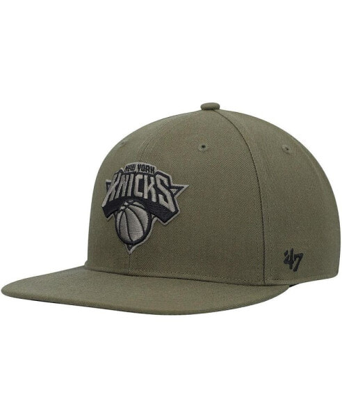 Men's Olive New York Knicks Ballpark Camo Captain Snapback Hat