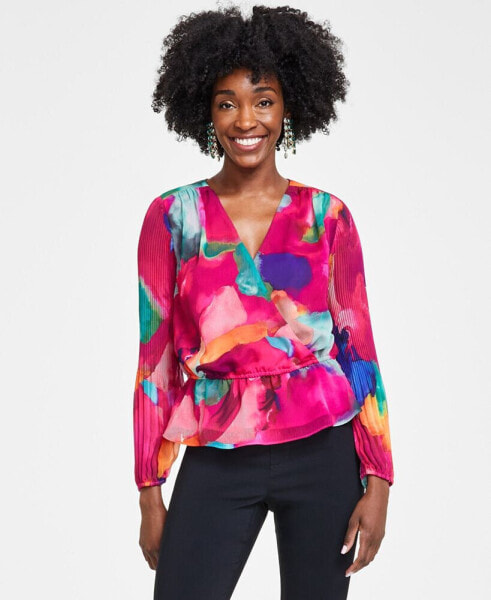 Petite Printed Surplice-Neck Top, Created for Macy's