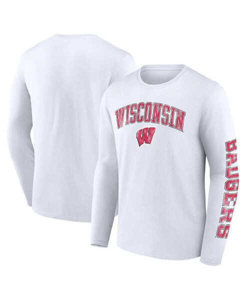 Men's White Wisconsin Badgers Distressed Arch Over Logo Long Sleeve T-shirt
