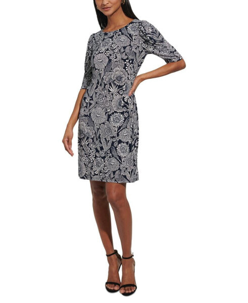 Women's Ruched-Sleeve Shift Dress