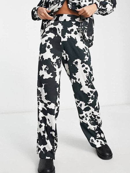 JDY exclusive wide leg trousers co-ord in cow print