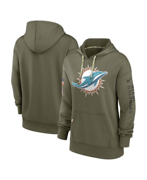 Women's Olive Miami Dolphins 2022 Salute To Service Performance Pullover Hoodie