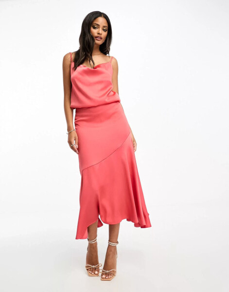 Little Mistress satin bias midi skirt co-ord in burnt orange