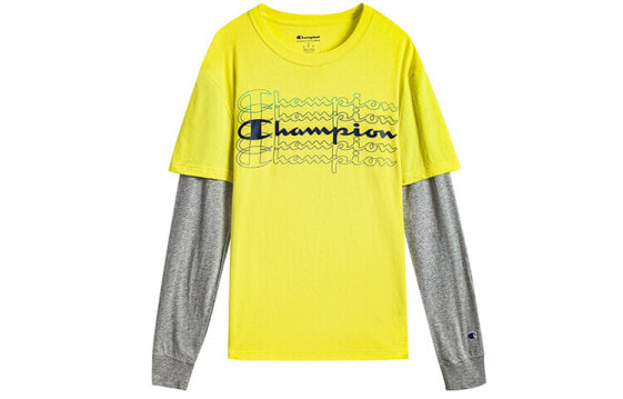 Champion 拼接草写合身假两件长袖T恤 美版 男女同款 黄色 / Футболка Champion T6302-550752-9P8 T