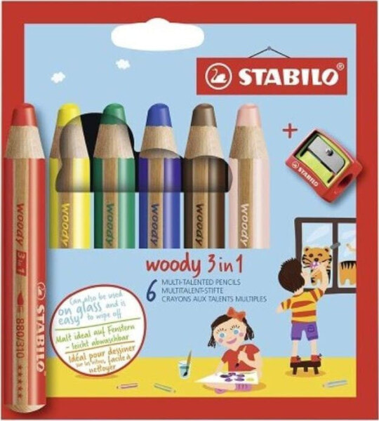 Stabilo Kredki Woody 3w1 6 kol + temperówka STABILO