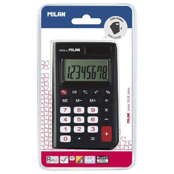 MILAN Blister Pack Black 8 Digit Calculator With Cover