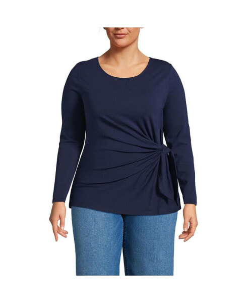 Plus Size Long Sleeve Lightweight Tie Front Top