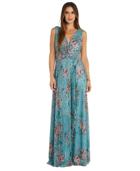 Women's Metallic Floral Print Sleeveless Gown