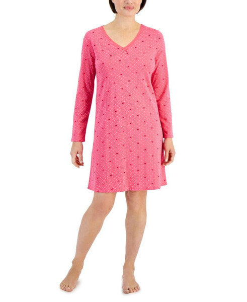 Women's Cotton Long-Sleeve Lace-Trim Sleepshirt, Created for Macy's