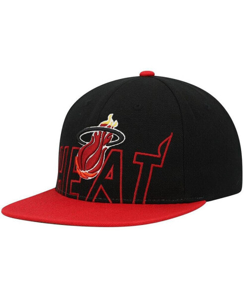 Men's Black, Red Miami Heat Hardwood Classics Low Big Face Snapback Hat
