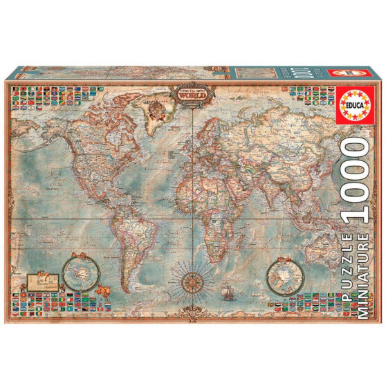 EDUCA BORRAS 1000 Pieces El Mundo Mapa Político ´´Miniature´´ Wooden Puzzle
