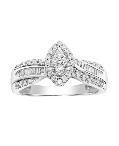 Diamond Round & Baguette Halo Cluster Engagement Ring (1/4 ct. t.w.) in 14k White Gold