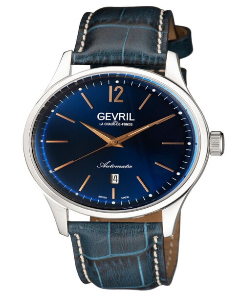 Men's Five Points Swiss Automatic Italian Blue Leather Strap Watch 43mm