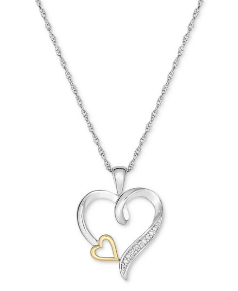 Diamond Accent Double Heart 18" Pendant Necklace in Sterling Silver & 10k Gold