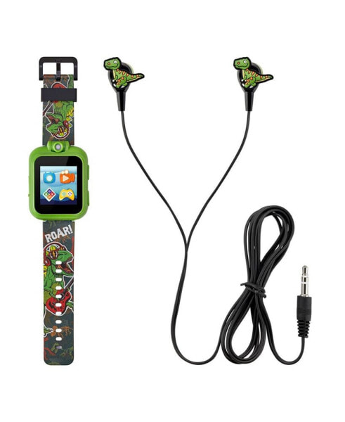 Kid's Green Dinosaur Rockstar Silicone Strap Touchscreen Smart Watch 42mm with Earbuds Gift Set