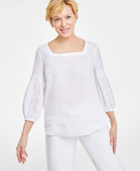 Women's 100% Linen Woven Square-Neck Top, Created for Macy's
