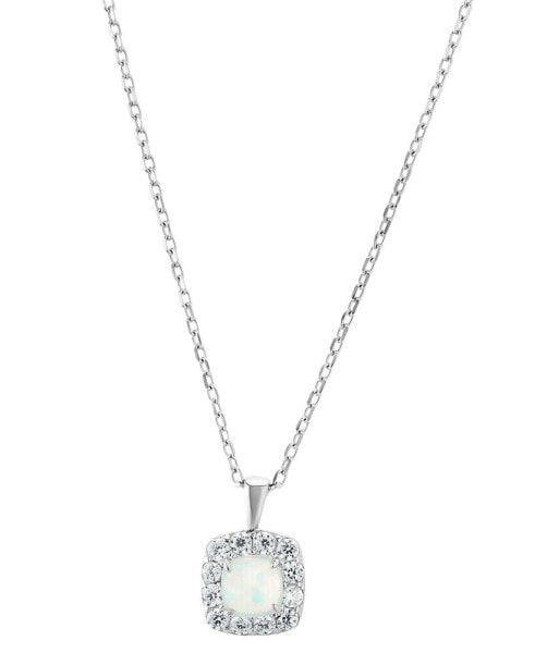 Simulated Opal (3/4 ct. t.w.) & Cubic Zirconia Square Halo Pendant Necklace in Sterling Silver, 16" + 2" extender, Created for Macy's