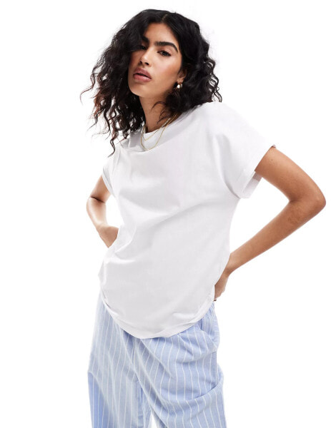 Mango turn up boxy t-shirt in white