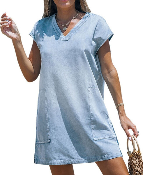 Women's Ombre Wash Denim Mini Beach Dress