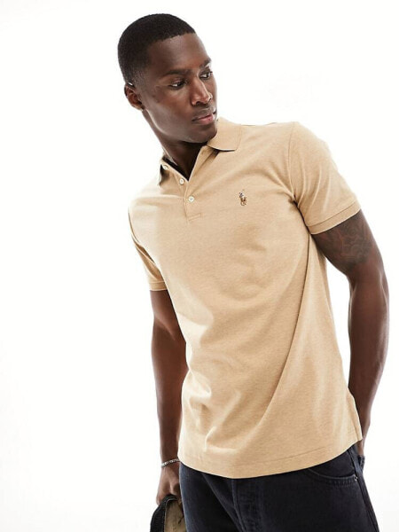 Polo Ralph Lauren icon logo pima cotton polo slim fit in camel marl