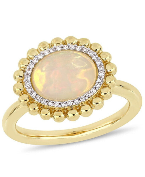 Opal (2 ct.t.w.) and Diamond (1/10 ct.t.w.) Halo Ring in 14k Yellow Gold
