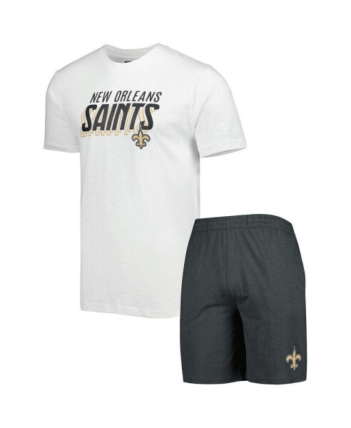 Men's Charcoal, White New Orleans Saints Downfield T-shirt and Shorts Sleep Set