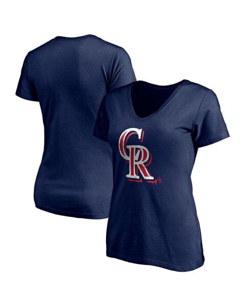 Women's Navy Colorado Rockies Red White and Team V-Neck T-shirt