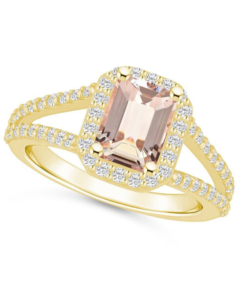 Morganite (1-3/8 ct. t.w.) and Diamond (1/2 ct. t.w.) Halo Ring in 14K Yellow Gold