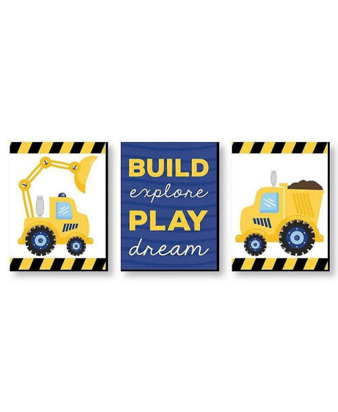 Construction Truck - Baby Boy Wall Art Decor - 7.5 x 10 inches - Set of 3 Prints