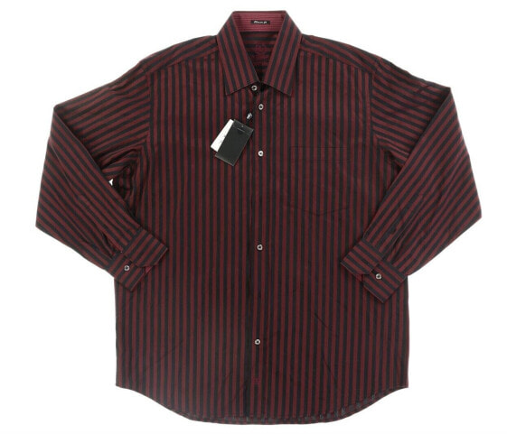 Bugatchi Uomo Mens Burgundy Striped Sport Long Sleeve Shirt Size Large