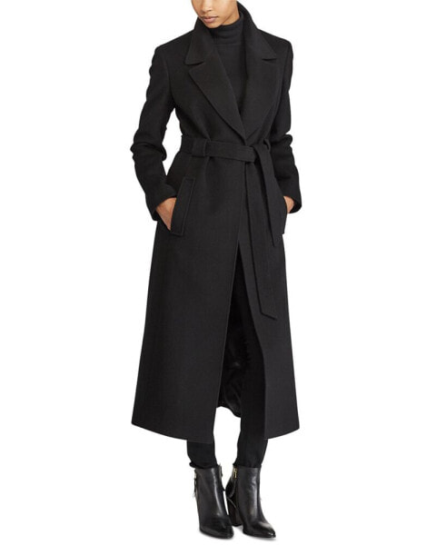 Women's Wool Blend Belted Maxi Wrap Coat