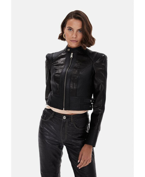 Women's Leather Fashion Biker, Black