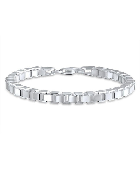 Unisex Solid Mirror Venetian Box Link Chain Bracelet For Men Teen .925 Sterling Silver Made In Italy 7.5 Inch