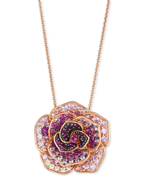 Ombré Pink (1-5/8 ct. t.w.) & White Sapphire (1/8 ct. t.w.) Flower 20" Pendant Necklace in 14k Rose Gold