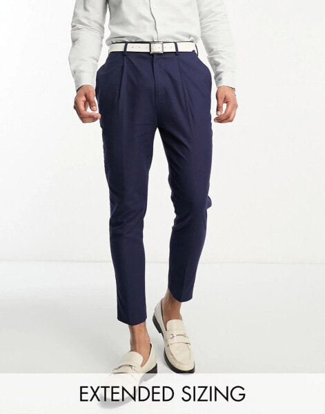 ASOS DESIGN smart tapered linen mix trousers in navy