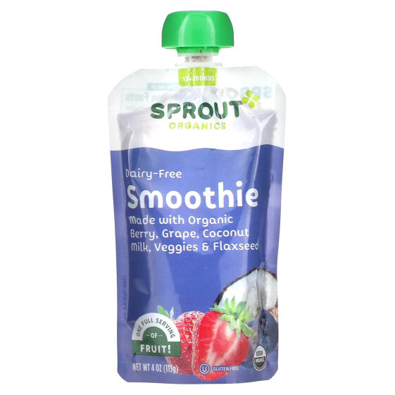 Baby Food, Dairy-Free Smoothie, 12 Months & Up , Berry, Grape, Coconut Milk, Veggies & Flaxseed, 4 oz (113 g)