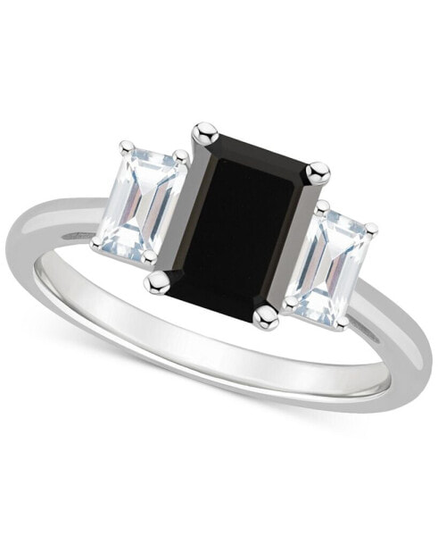 Onyx & White Topaz (3/4 ct. t.w.) Emerald-Cut Statement Ring in Sterling Silver