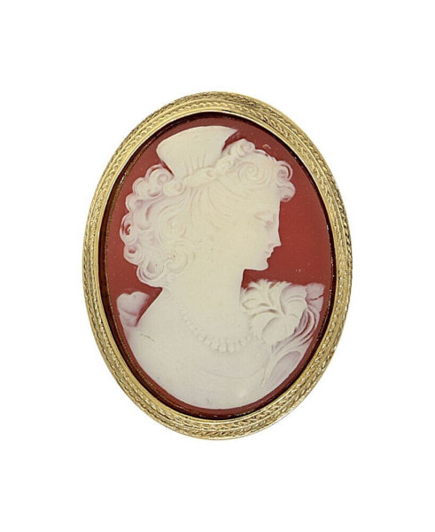 14K Gold-tone Carnelian Cameo Oval Pin