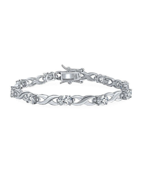 9CT Clear Bridal Oval AAA CZ Alternating Romantic Love Knot Symbol Infinity Tennis Bracelet For Women Girlfriend .925 Sterling Silver 7.5"